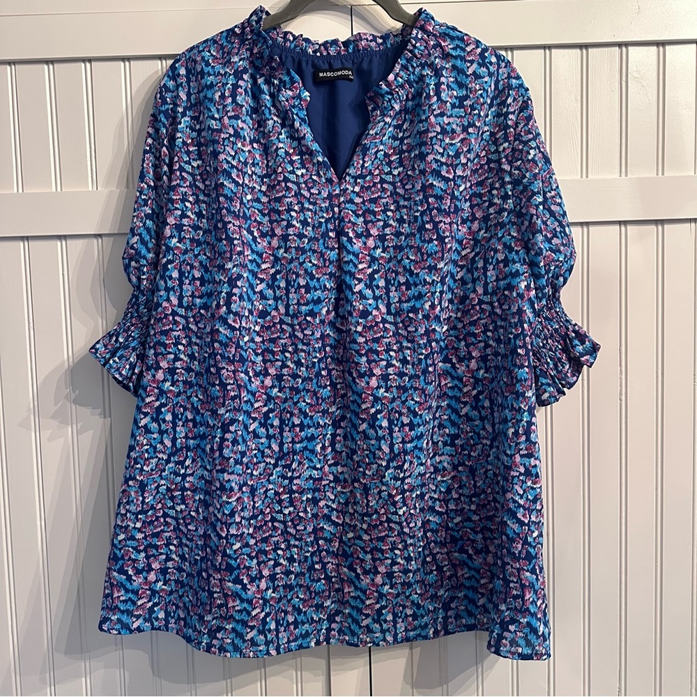 MASCOMODA Women's V Neck Floral Short Sleeve Top XXL